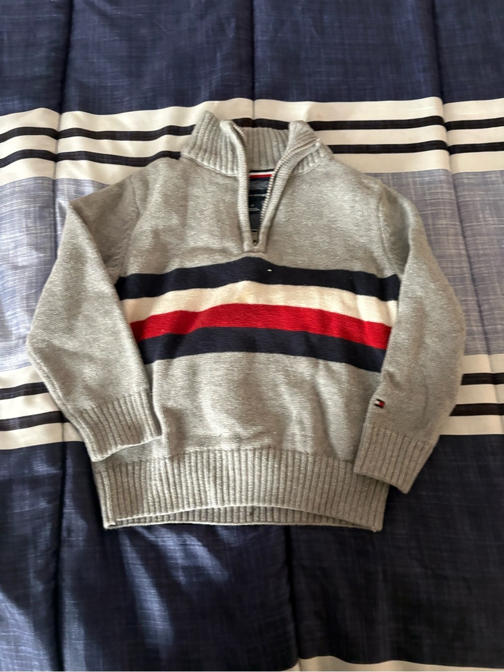 Tommy Hilfiger Boys Grey Quarter-Zip Stripe Sweater